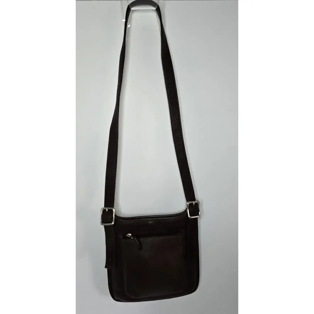 Vintage Fossil Leather Crossbody Sling Bag Brown Unisex Front Zip Pocket 90's